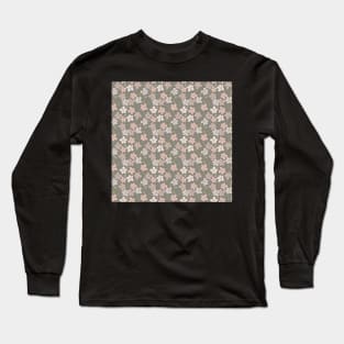 Blush pink flowers on green background Long Sleeve T-Shirt